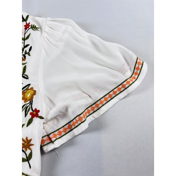 In Loom White Floral Embroidered Boho Cottagecore V-Neck Tiered Midi Dress Large - Picture 7 of 15